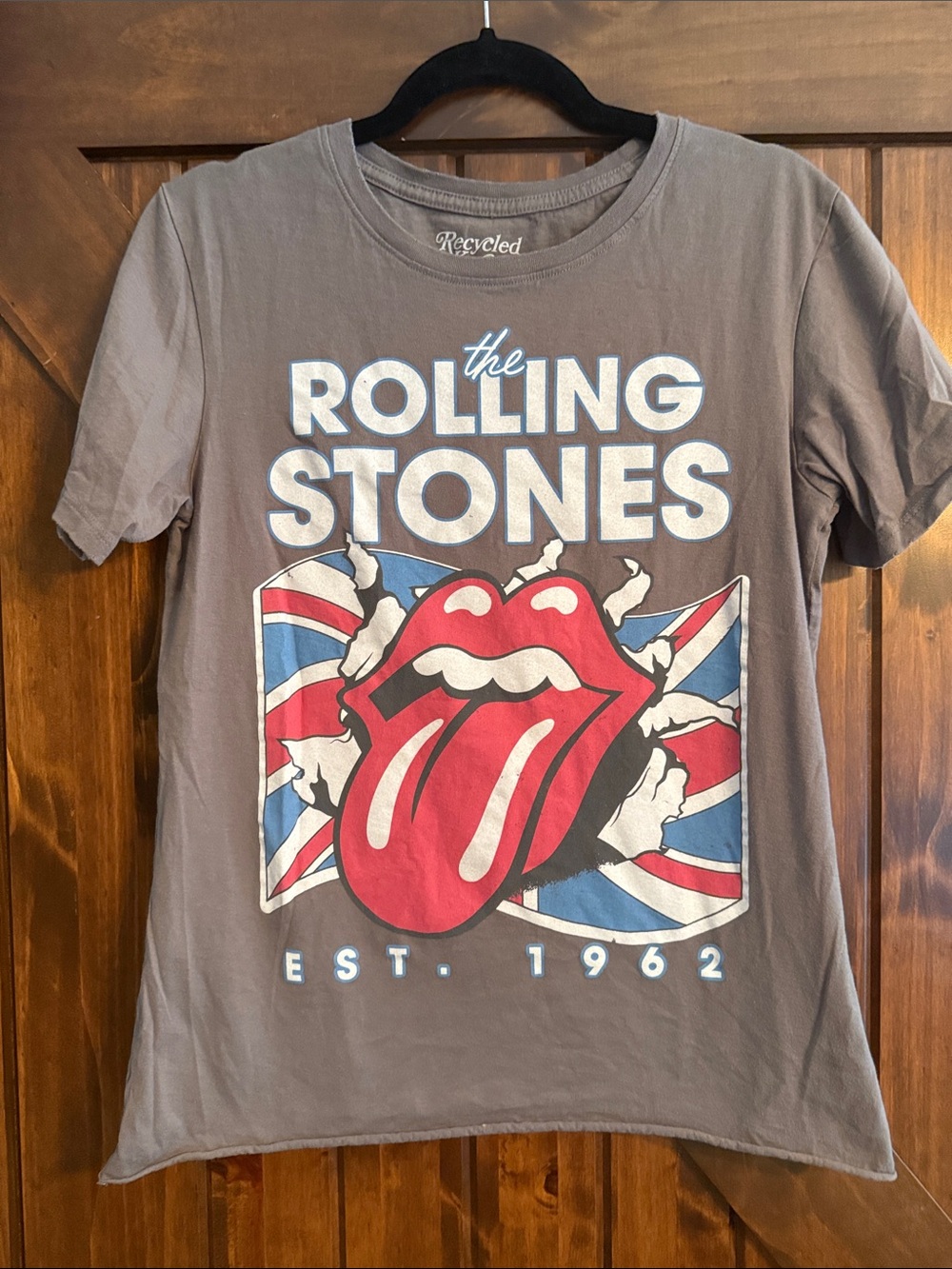Recycled Karma Gray Rolling Stones Graphic Tee with Red Logo size small